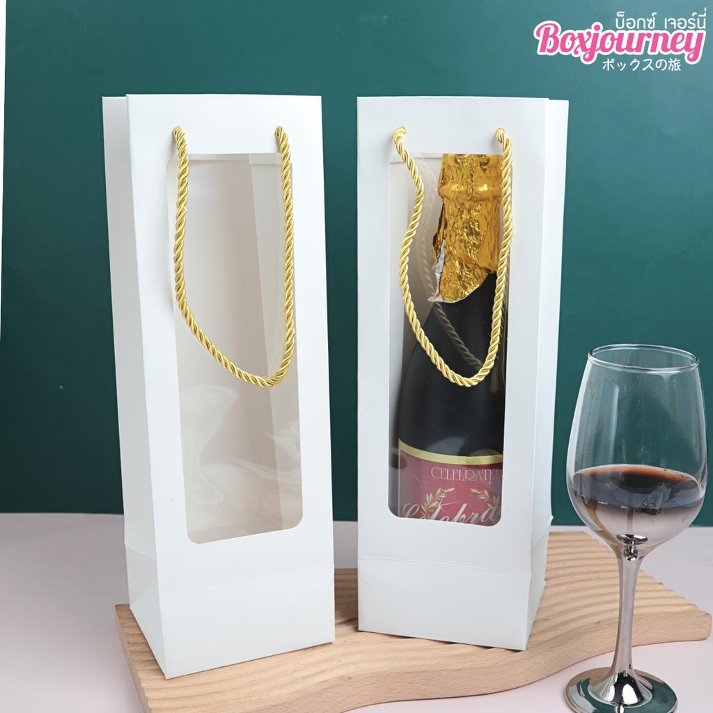 ถุงใส่ขวดไวน์ ขาว มีหน้าต่าง ขนาด 11.5x10.5x35 ซม.