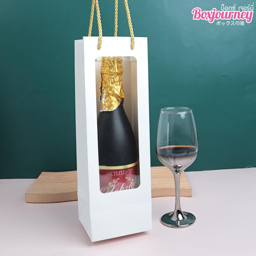 ถุงใส่ขวดไวน์ ขาว มีหน้าต่าง ขนาด 11.5x10.5x35 ซม.