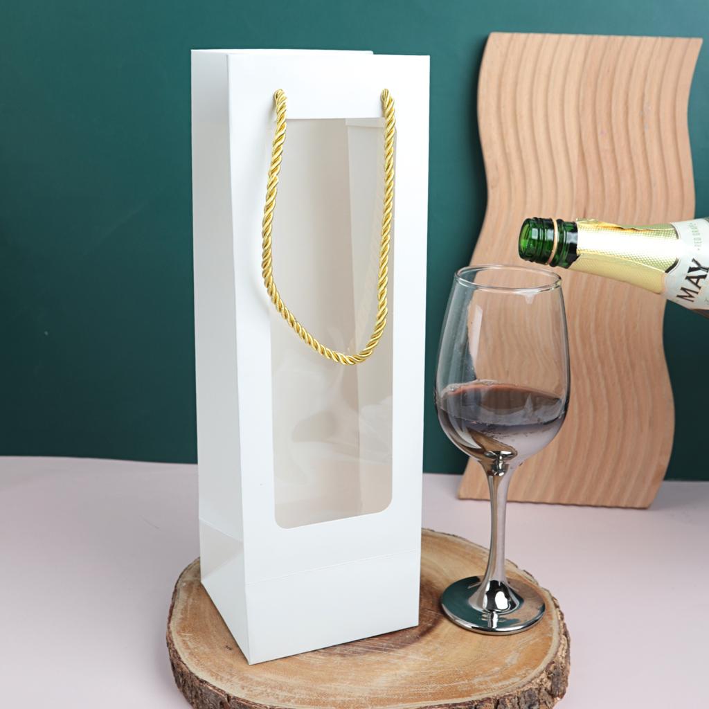 ถุงใส่ขวดไวน์ ขาว มีหน้าต่าง ขนาด 11.5x10.5x35 ซม.