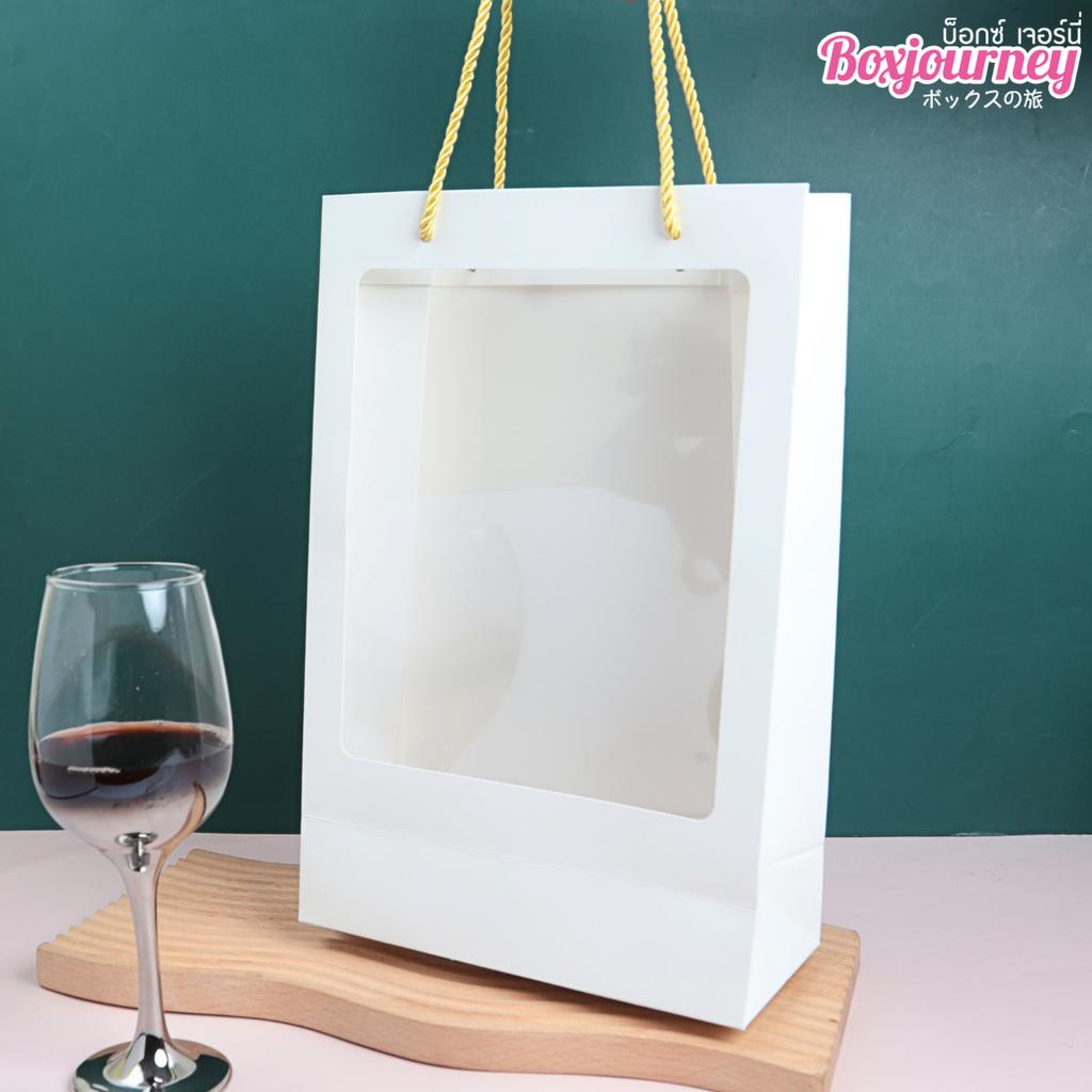 ถุงใส่ขวดไวน์ ขาว มีหน้าต่าง  ขนาด 23x10.5x35 ซม.