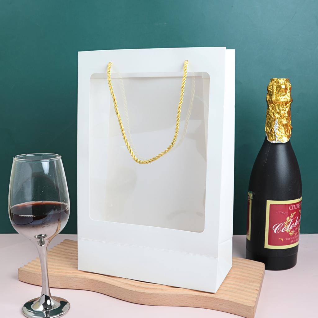 ถุงใส่ขวดไวน์ ขาว มีหน้าต่าง  ขนาด 23x10.5x35 ซม.