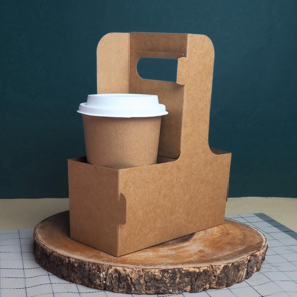 กล่องใส่แก้วหูหิ้ว 2 ช่อง สีคราฟท์