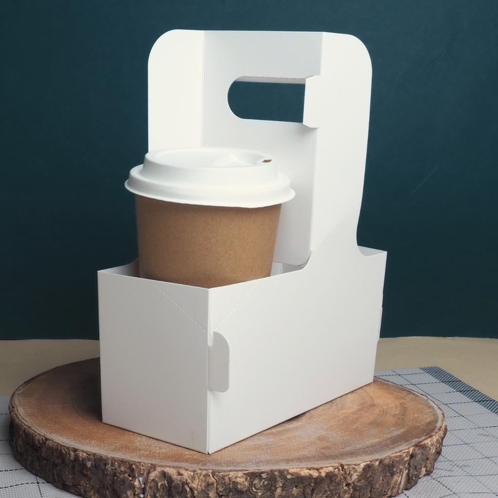 กล่องใส่แก้วหูหิ้ว 2 ช่อง สีขาว