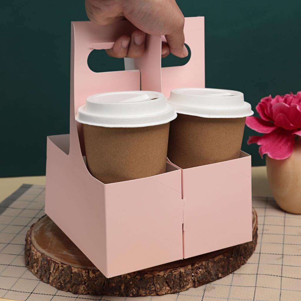 กล่องใส่แก้วหูหิ้ว 2 ช่อง สีชมพู