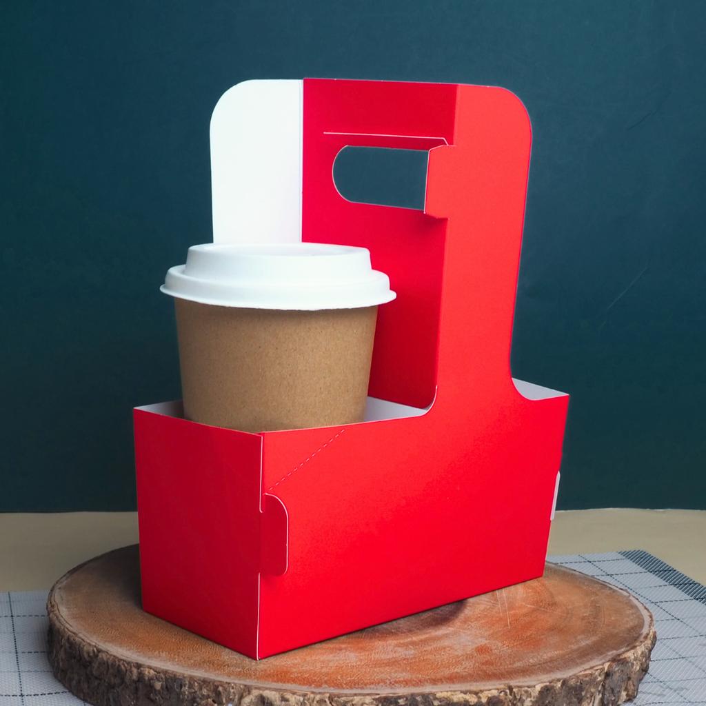 กล่องใส่แก้วหูหิ้ว 2 ช่อง สีแดง