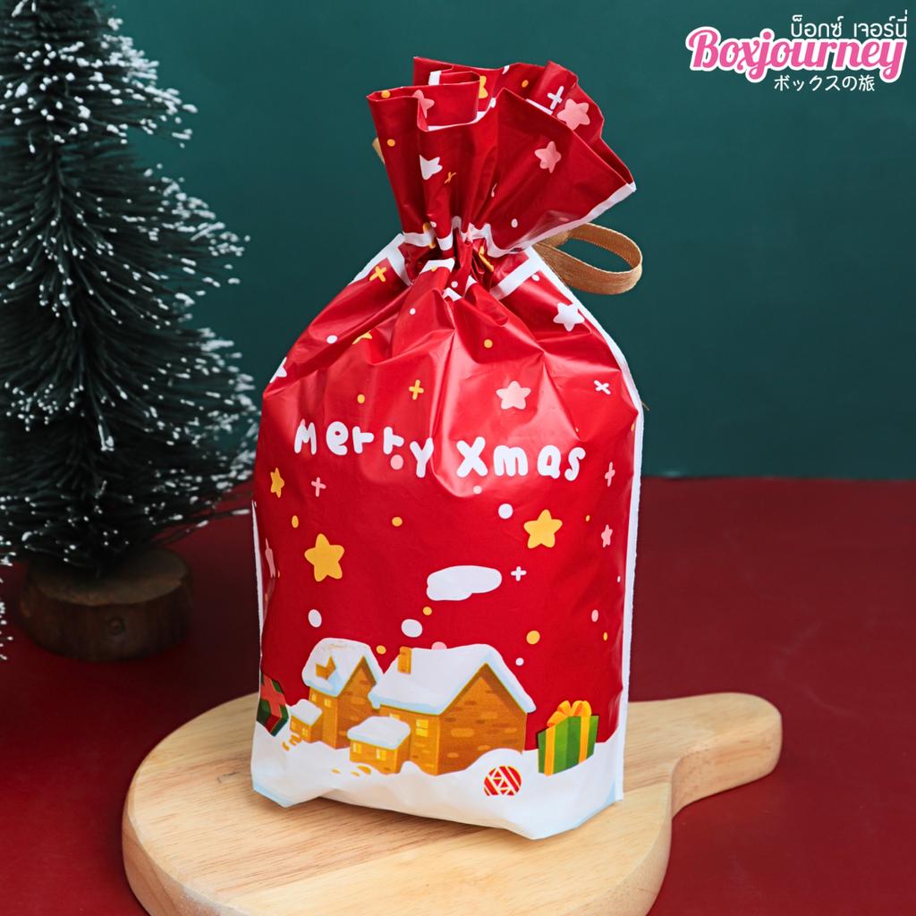 ถุงของขวัญ พร้อมโบว์ ลายคริสต์มาส 02 ขนาด 15x6x23 ซม.