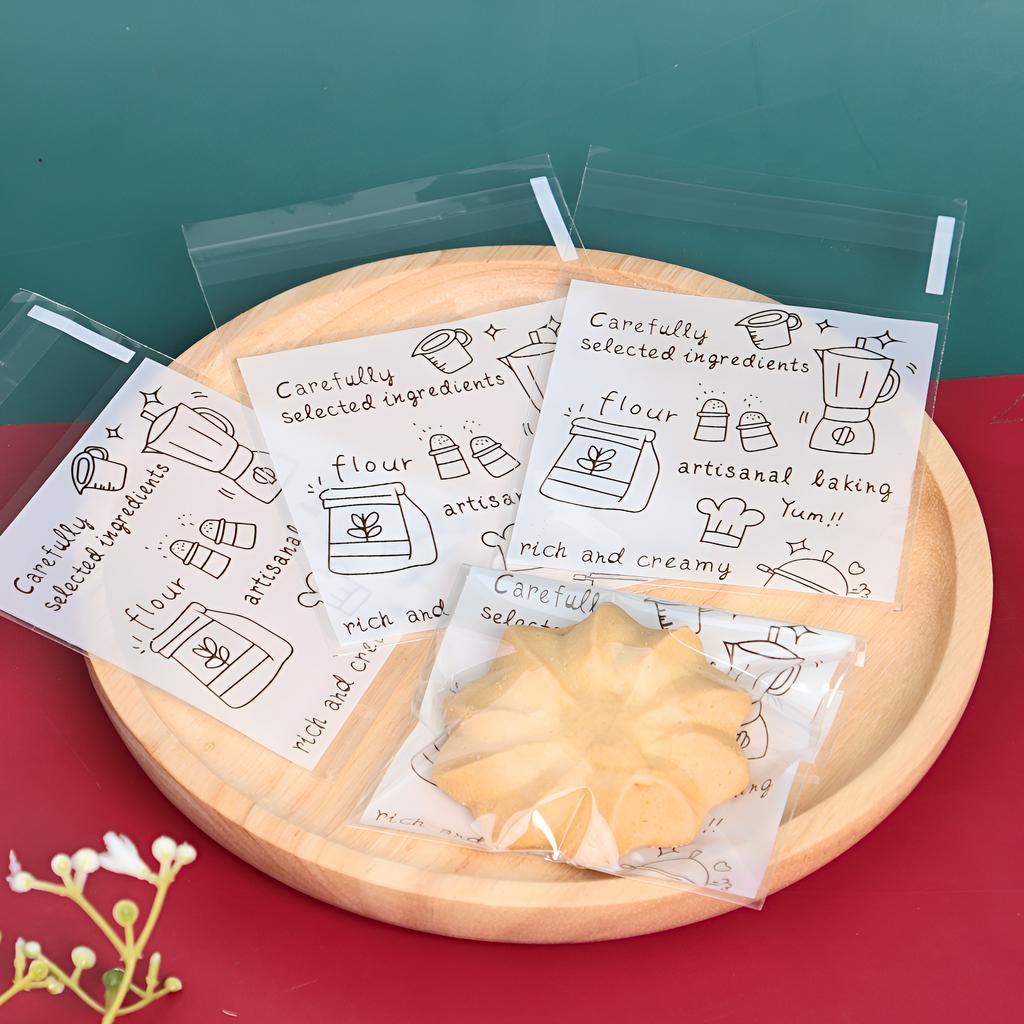 ถุงคุกกี้ปากกาว ลาย Coffee cafe ขนาด 7x7ซม.