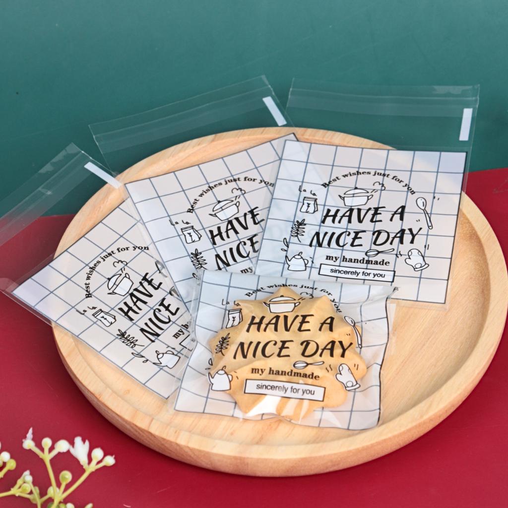 ถุงคุกกี้ปากกาว ลาย Have a nice day ขนาด 7x7 ซม.