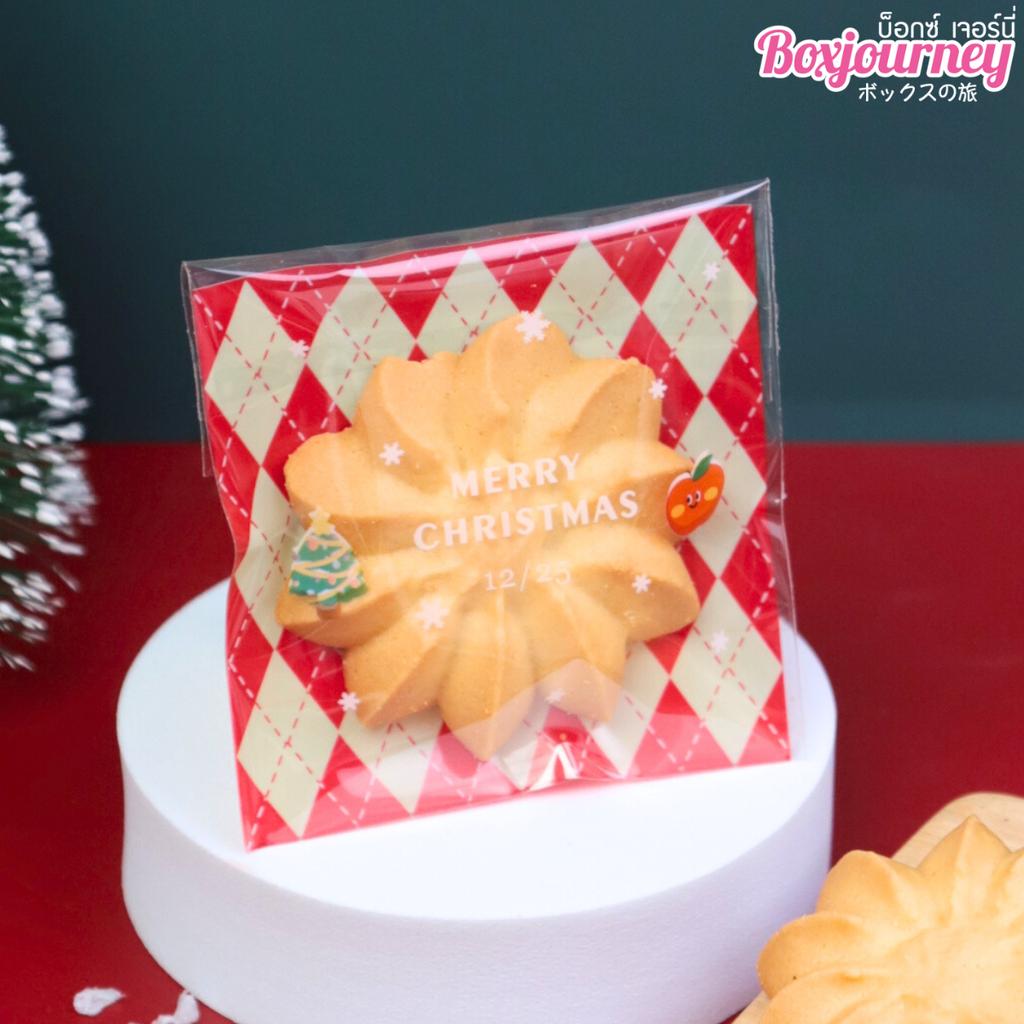 ถุงคุกกี้ปากกาว ลาย Christmas 04 ขนาด 7x7 ซม.