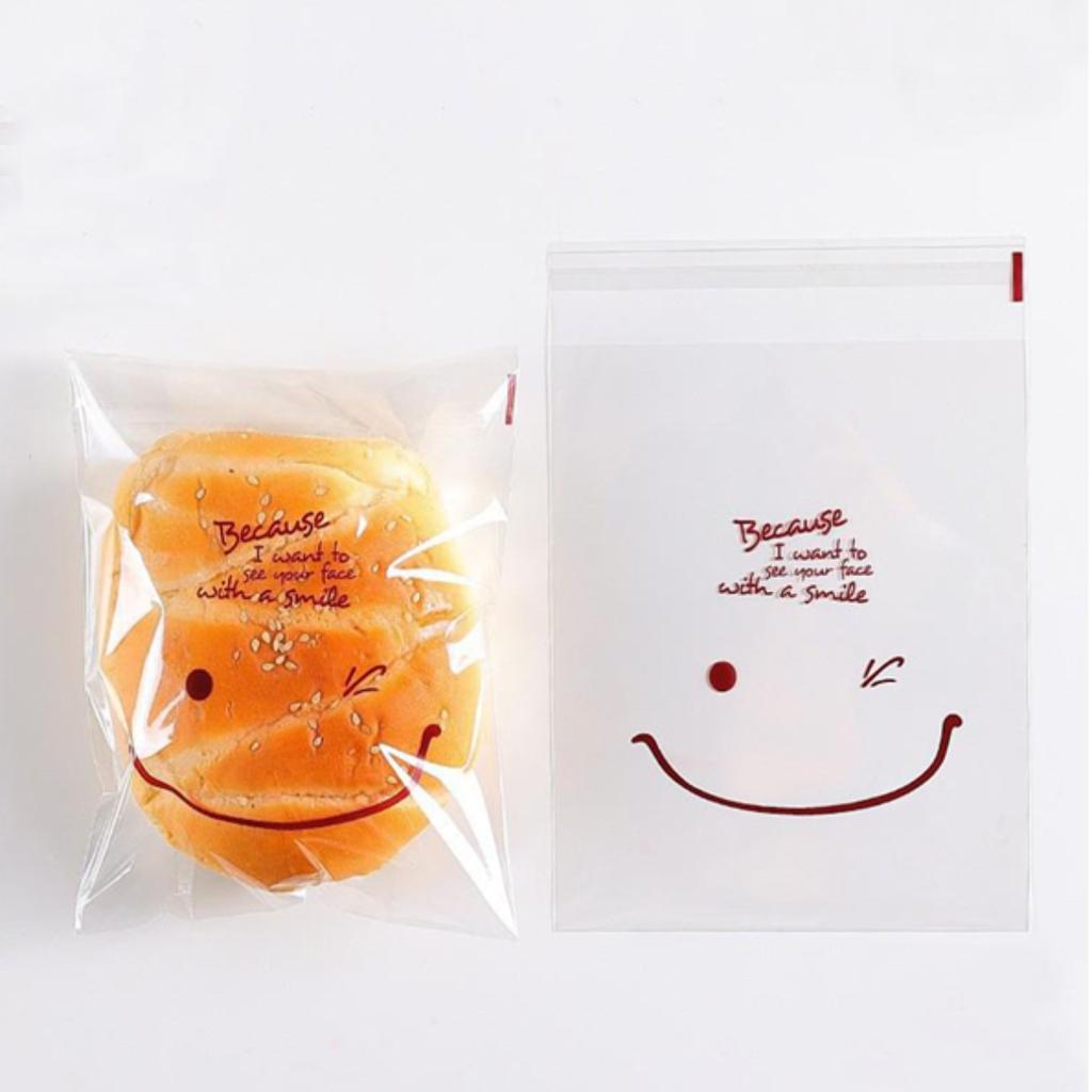 ถุงขนมปังปากกาว ลาย Bakery Smile ขนาด 15x18 ซม.