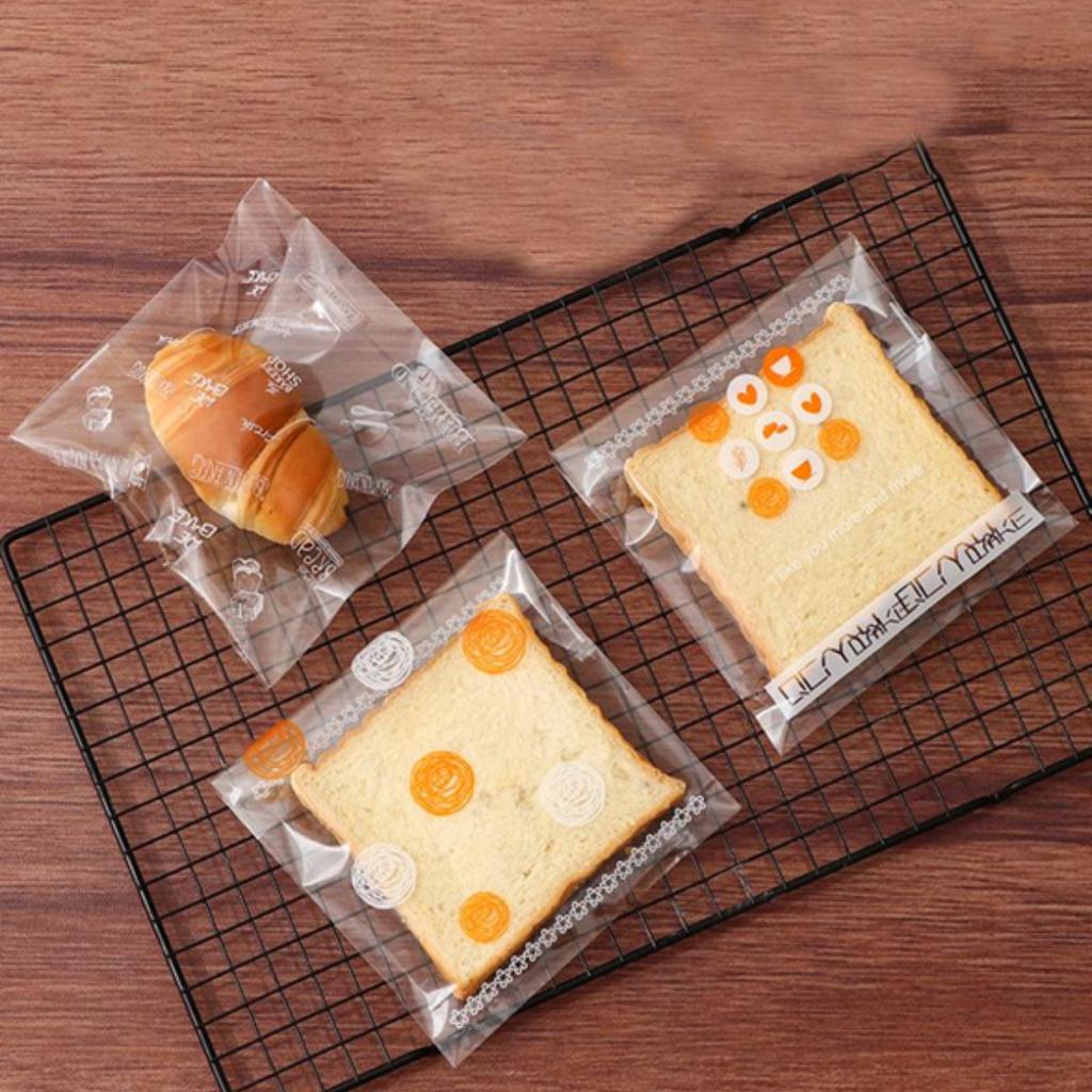 ถุงขนมปังปากกาว ลาย Bakery orange ขนาด 15x18 ซม.