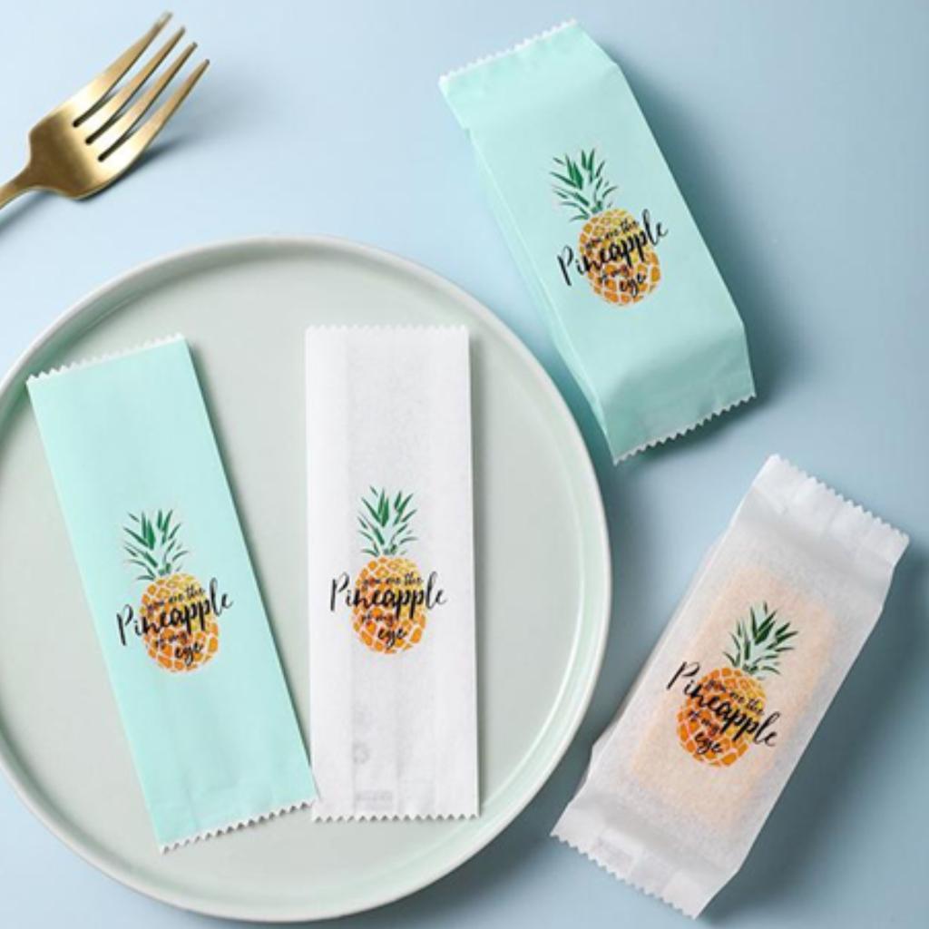 ถุงซีลพายสับปะรด แบบกระดาษ ลาย Green-White pineapple ขนาด 4.5x13 ซม.