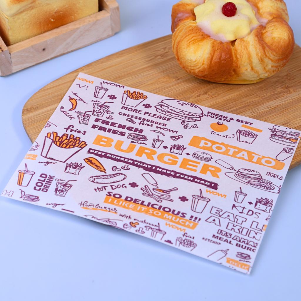 กระดาษรองอาหาร ลายฟาสต์ฟู้ด 6x8 นิ้ว (กันซึม)