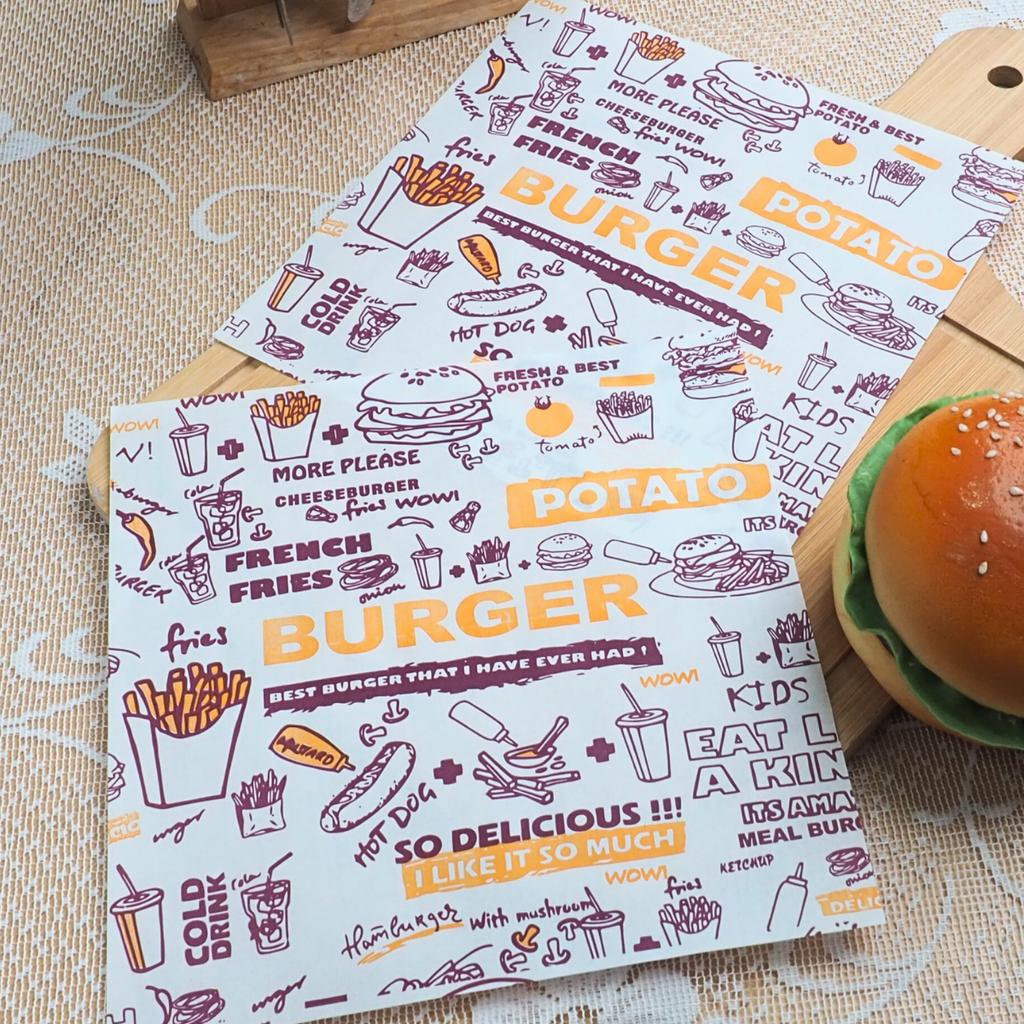 กระดาษรองอาหาร ลายฟาสต์ฟู้ด 8x8 นิ้ว (กันซึม)