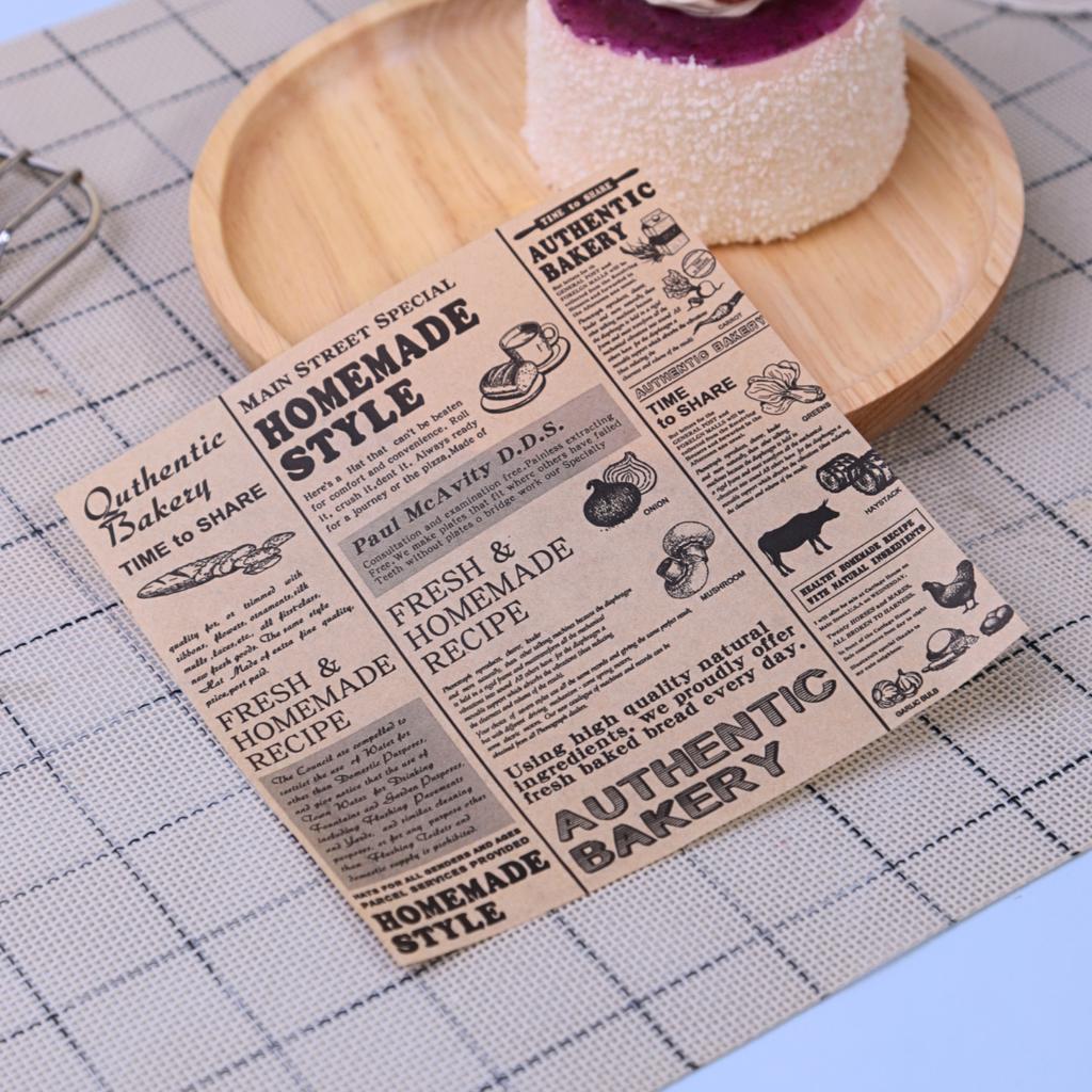 กระดาษรองอาหาร ลายหนังสือพิมพ์ 12x12 ซม. (กันซึม)