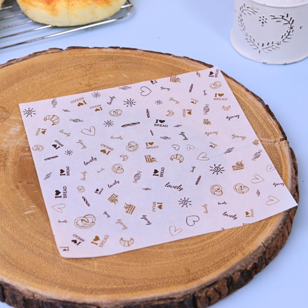 กระดาษรองอาหาร ลายเบเกอรี่ 02  6x6 นิ้ว (กันซึม)