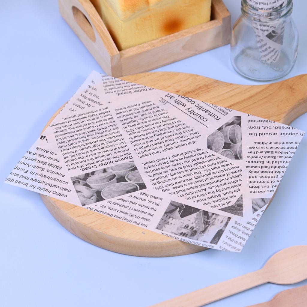 กระดาษรองอาหาร ลายหนังสือพิมพ์สีดำ 6x8 นิ้ว (กันซึม)