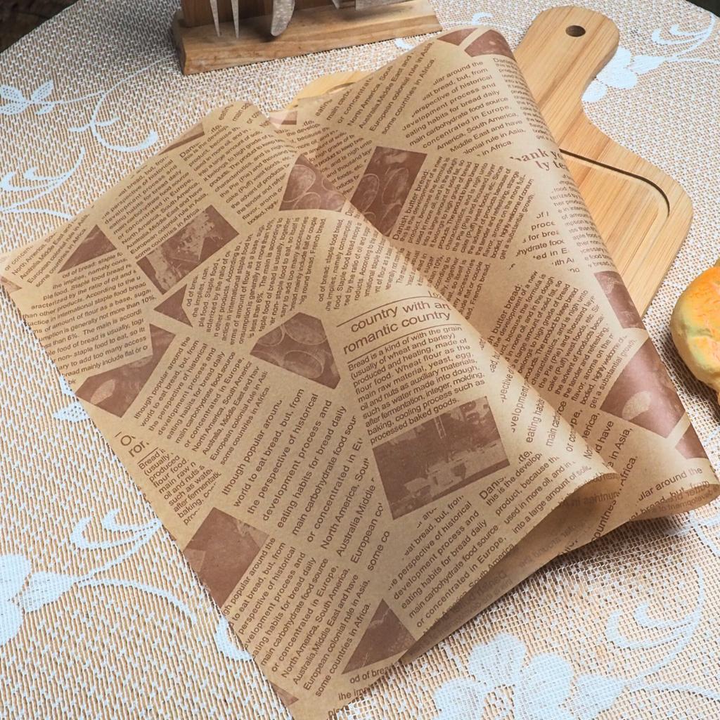 กระดาษรองอาหาร ลายหนังสือพิมพ์ สีน้ำตาล 30x30 ซม. (กันซึม)