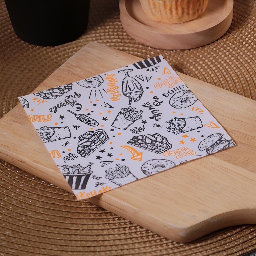 กระดาษรองอาหาร 12x12 ซม. ลาย Doodle Snack Time 