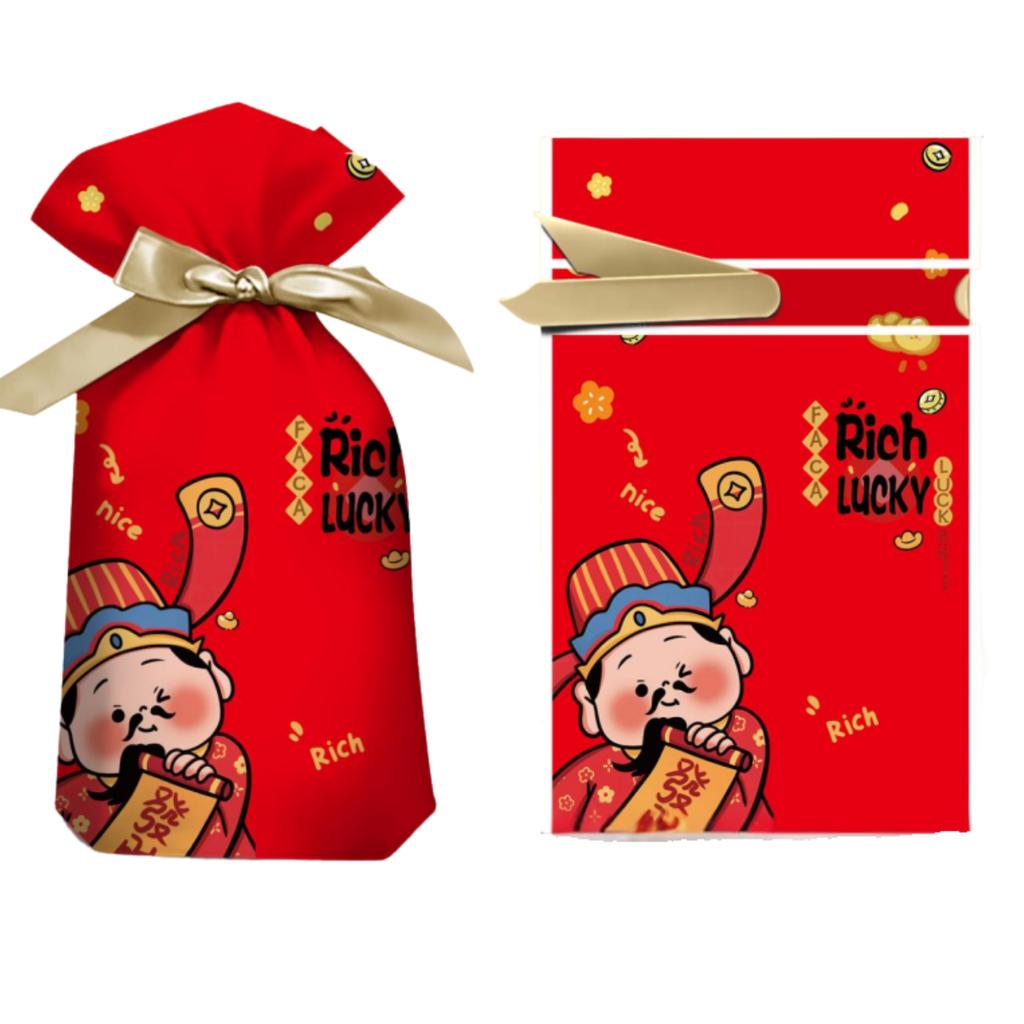 ถุงของขวัญพร้อมโบว์ ลายตรุษจีน ขนาด 15x6x23 ซม.
