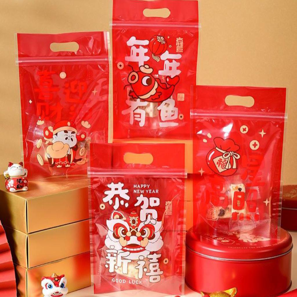 ถุงซิปล็อค ตรุษจีนสีแดง คละลาย ขนาด 7x15x23 ซม.