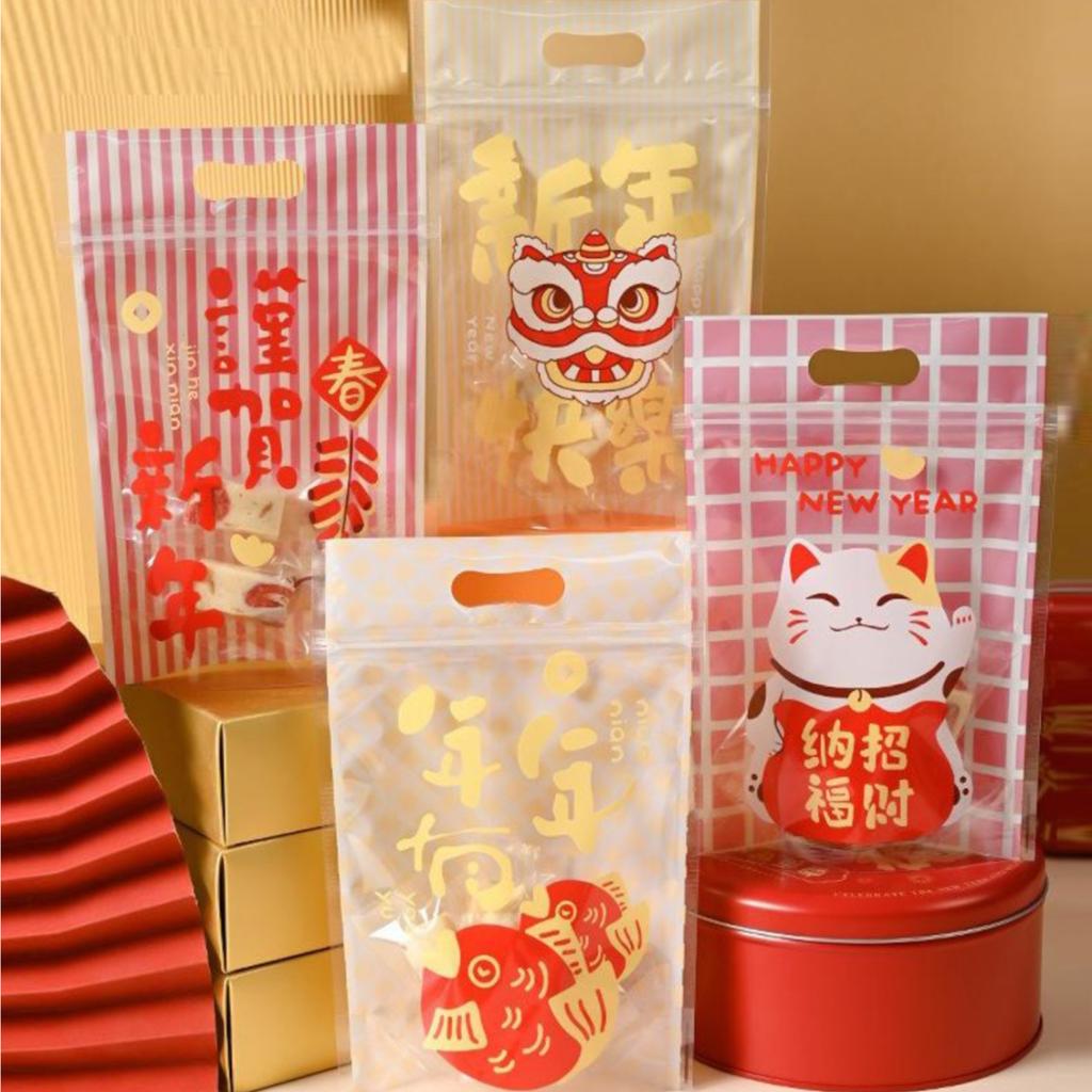 ถุงซิปล็อค ตรุษจีนสีขาว คละลาย ขนาด 6x15.5x22 ซม.