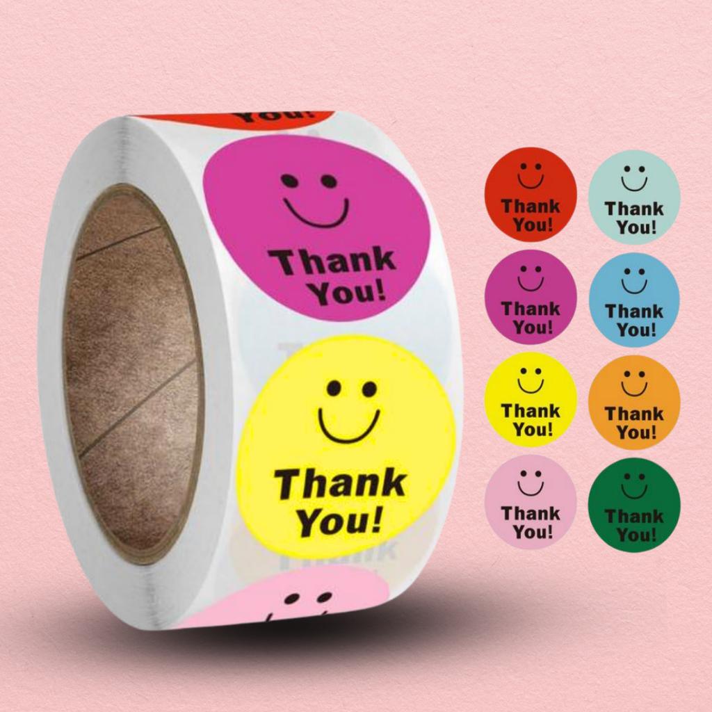 สติกเกอร์ม้วน  ลาย THANK YOU 03   ขนาด 2.5 ซม. (500 ดวง)