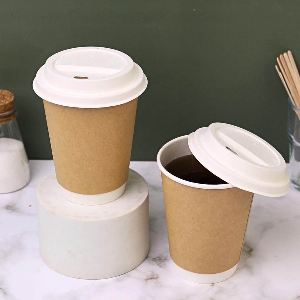 แก้วกระดาษคราฟท์สองชั้น ขนาด 8 ออนซ์ พร้อมฝากระดาษ