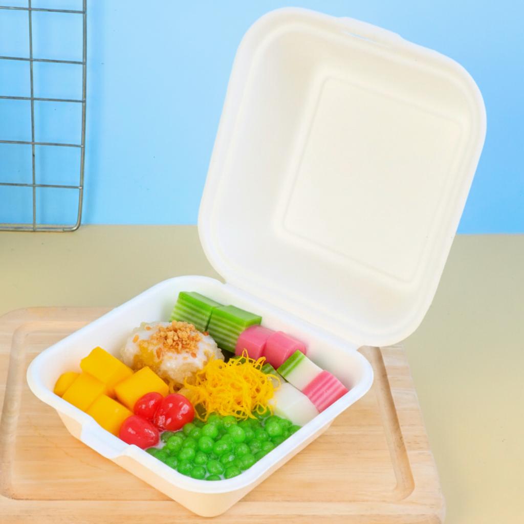 กล่องอาหารชานอ้อย ฝาปิด ขนาด 6 นิ้ว