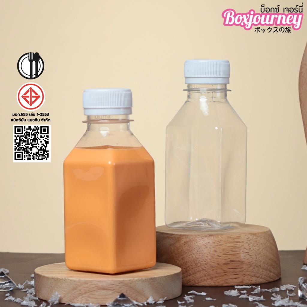 ขวดพลาสติก PET 150 cc. ทรงเหลี่ยมเรียบ  ปาก 30มม.ฝาขาว