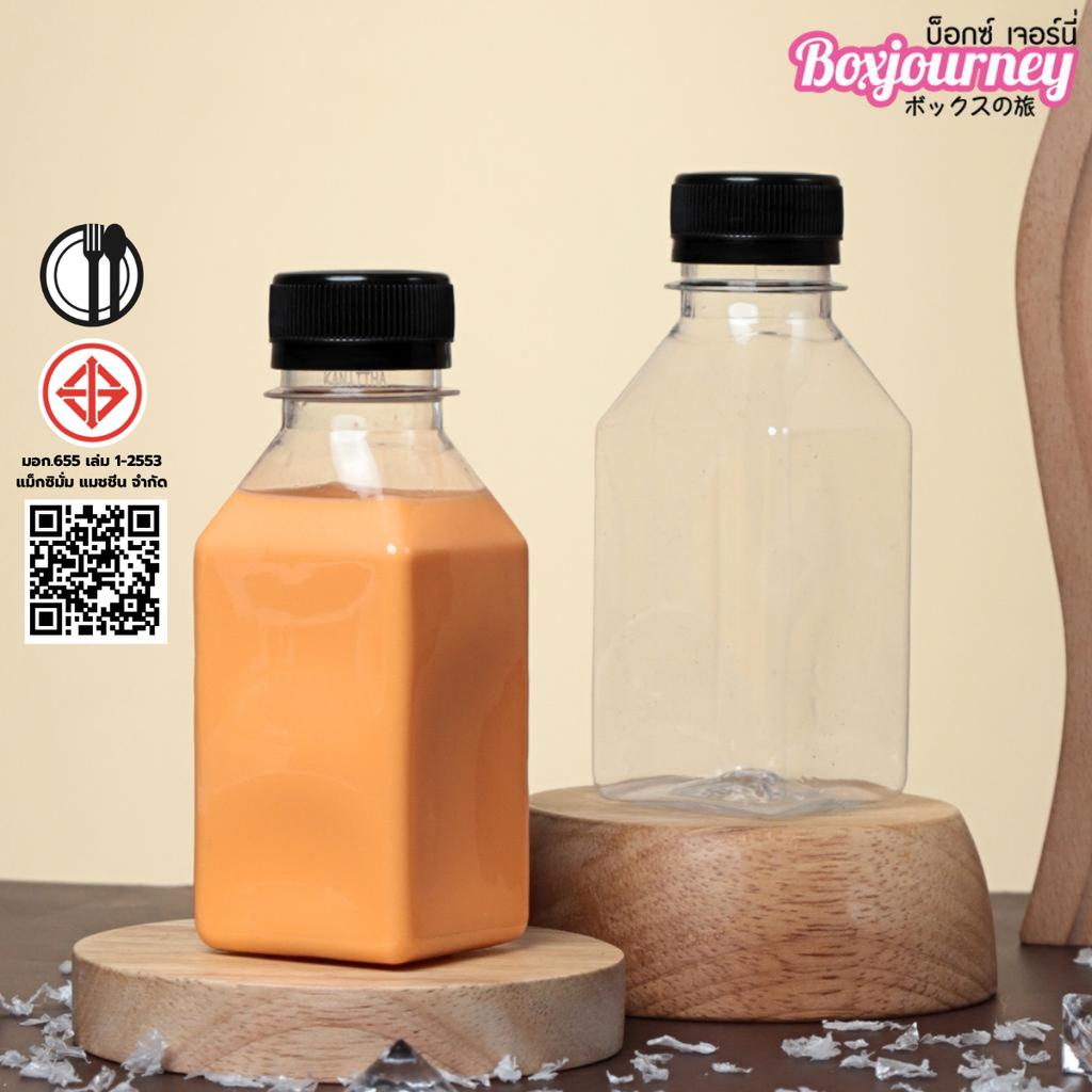 ขวดพลาสติก PET 150 cc. ทรงเหลี่ยมเรียบ  ปาก 30มม.ฝาดำ