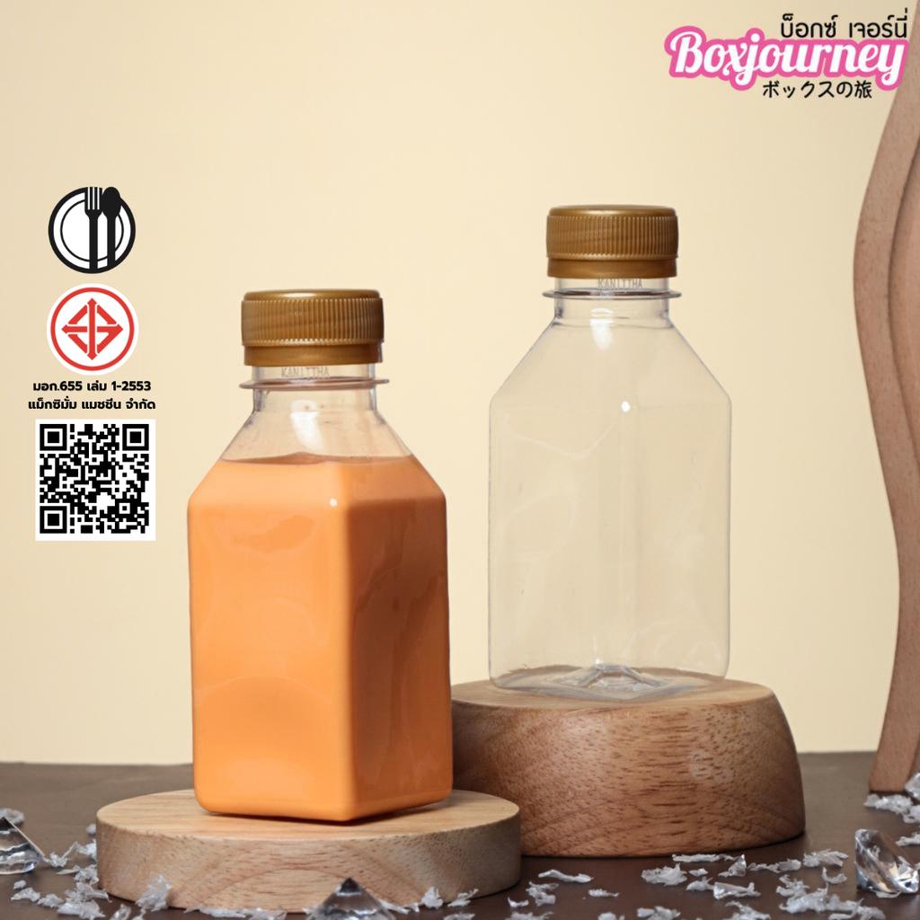 ขวดพลาสติก PET 150 cc. ทรงเหลี่ยมเรียบ  ปาก 30มม.ฝาทอง