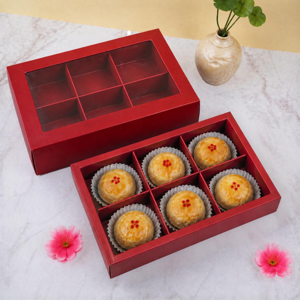 กล่องขนม 6 ช่อง สีแดง 17x24.3x5 ซม.