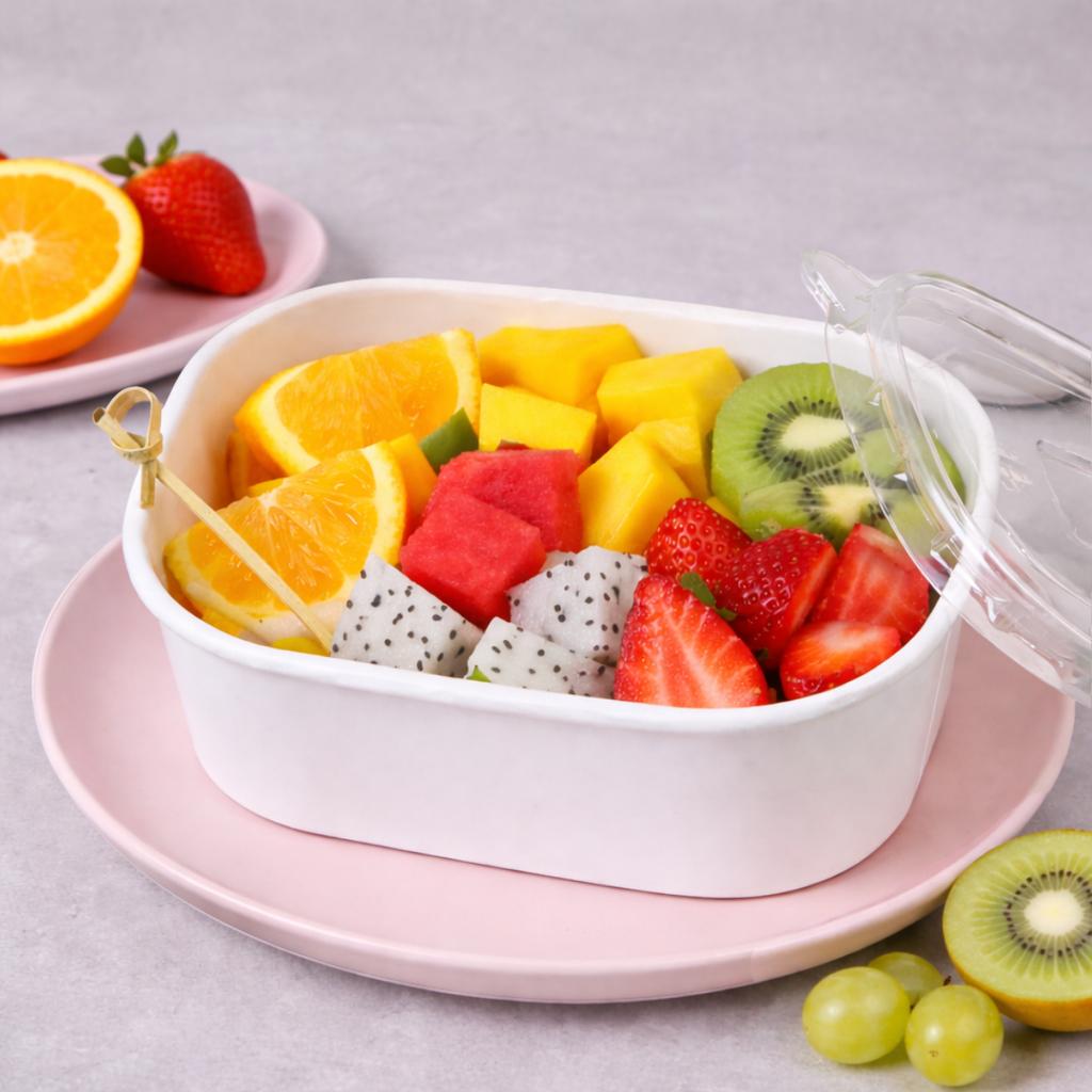 กล่องอาหารวงรี สีขาว 360 ml พร้อมฝา PET Anti-fog รุ่น Lite