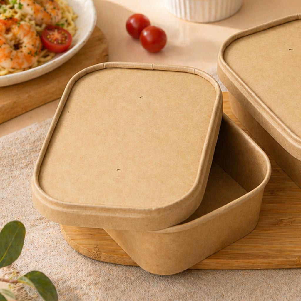 กล่องอาหารคราฟท์วงรี ขนาด 500 ml. พร้อมฝากระดาษ