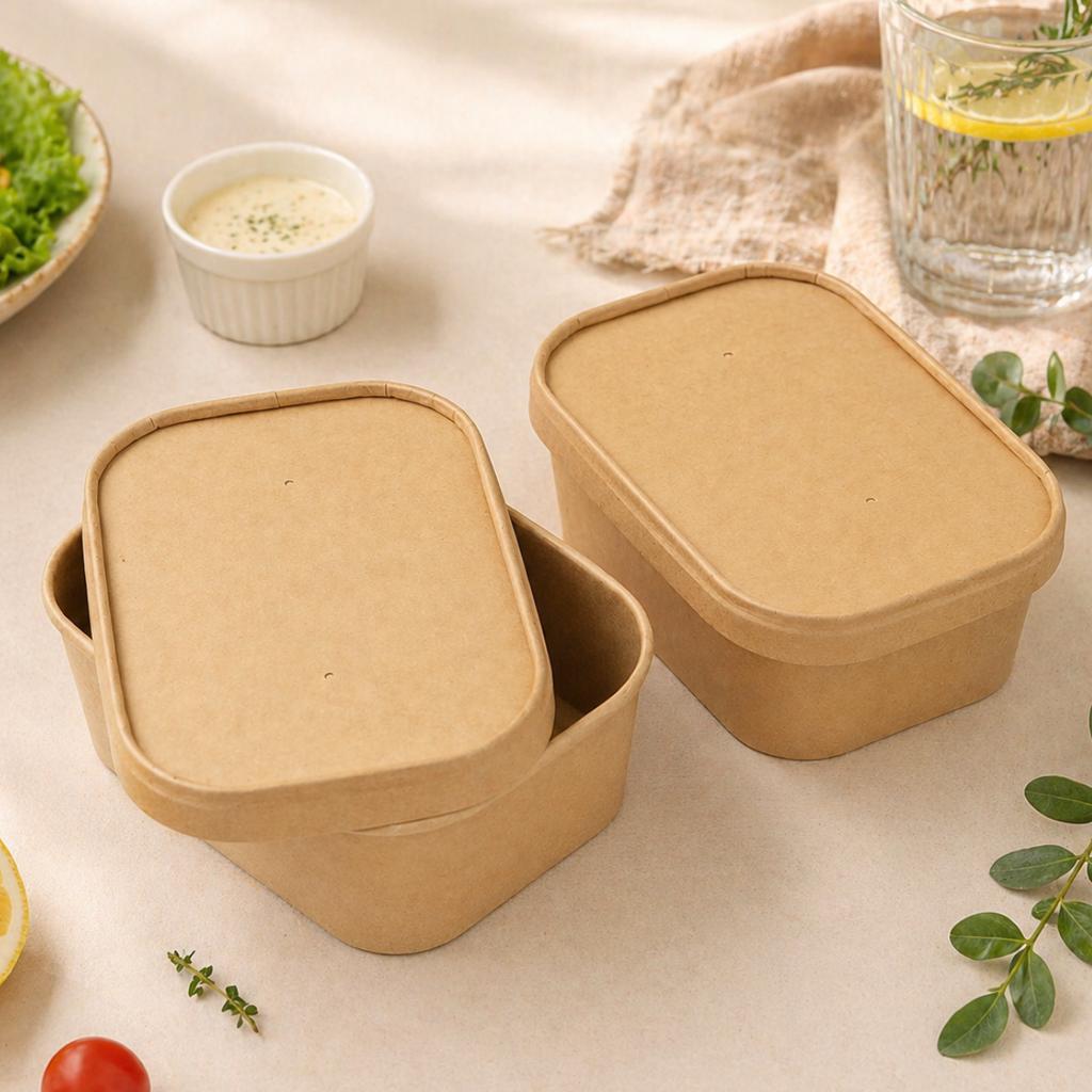 กล่องอาหารคราฟท์วงรี ขนาด 750 ml. พร้อมฝากระดาษ