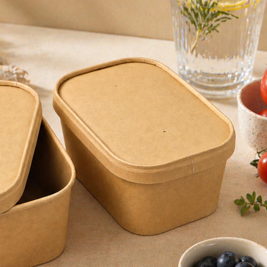 กล่องอาหารคราฟท์วงรี ขนาด 1000 ml. พร้อมฝากระดาษ