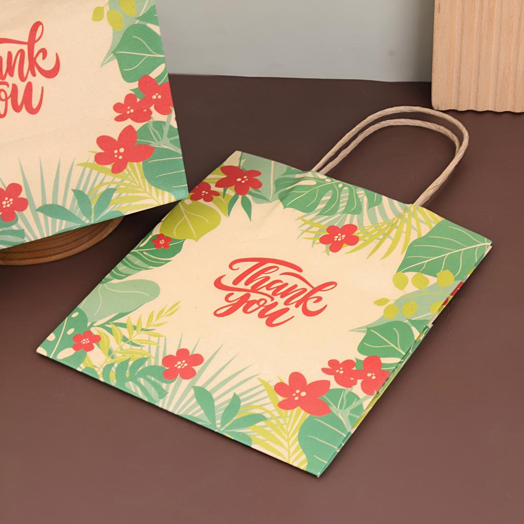 ถุงกระดาษหูเกลียว พิมพ์ลาย TropicalJungle 19x13x21 ซม.