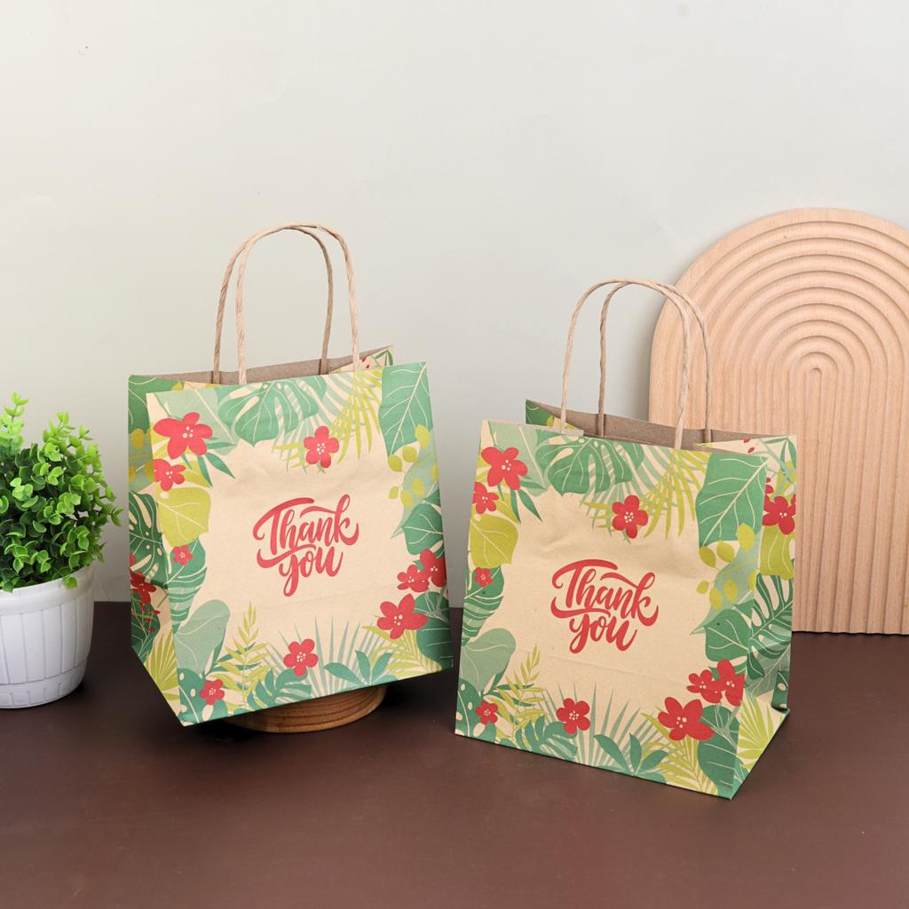 ถุงกระดาษหูเกลียว พิมพ์ลาย TropicalJungle 19x13x21 ซม.