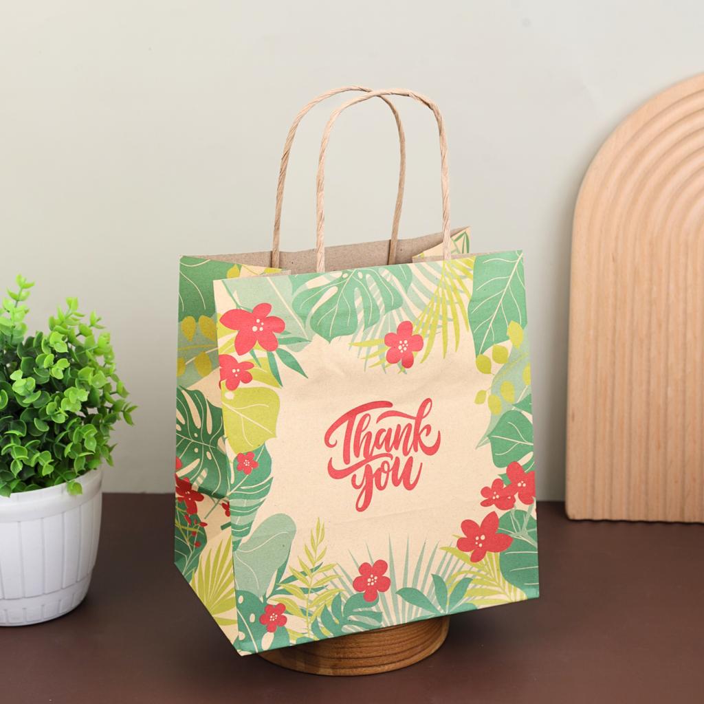 ถุงกระดาษหูเกลียว พิมพ์ลาย TropicalJungle 19x13x21 ซม.