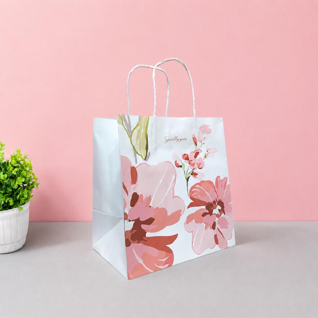 ถุงกระดาษหูเกลียว พิมพ์ลาย ลาย Forever in Bloom 19x13x21 ซม.
