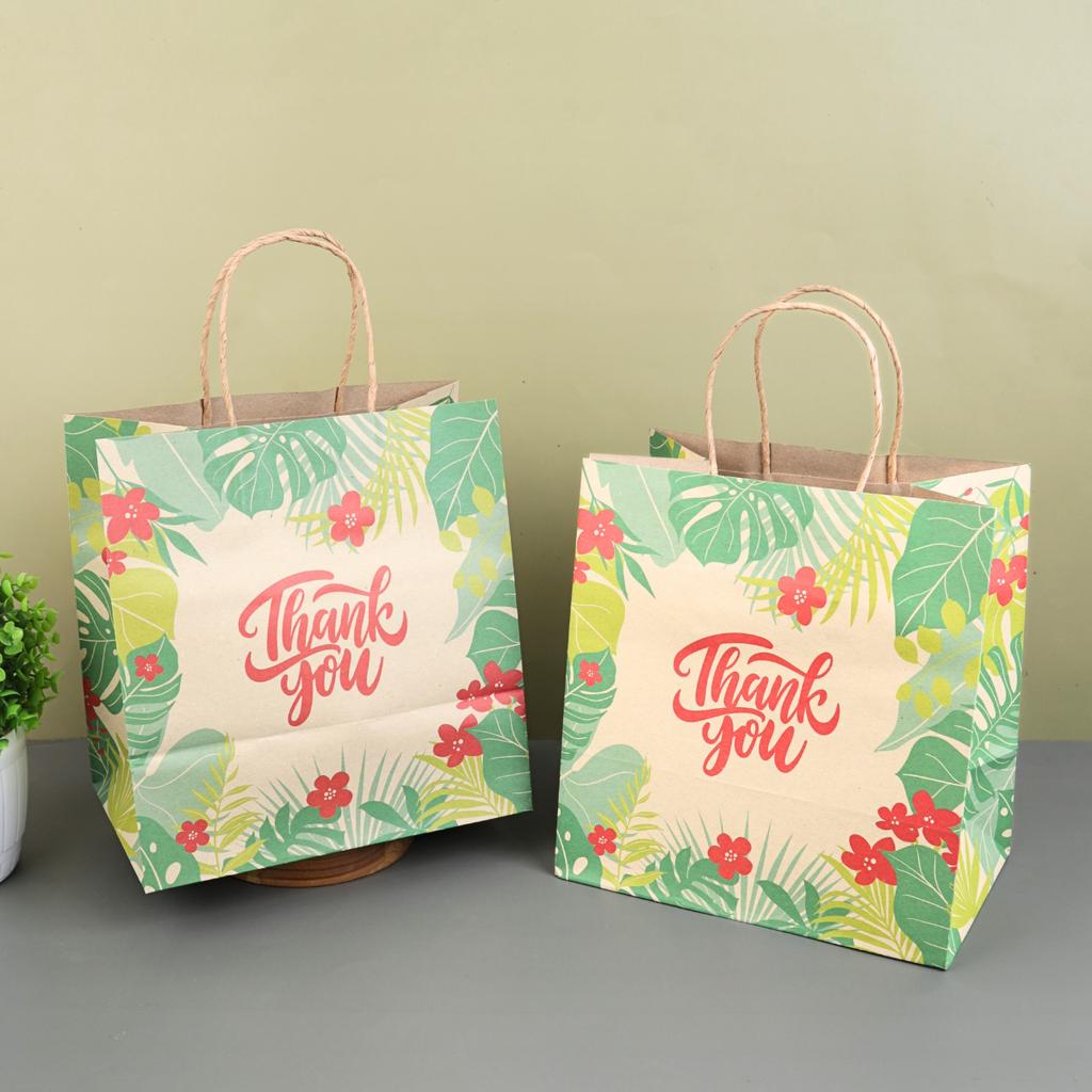 ถุงกระดาษหูเกลียว พิมพ์ลาย TropicalJungle 23x15x23 ซม.