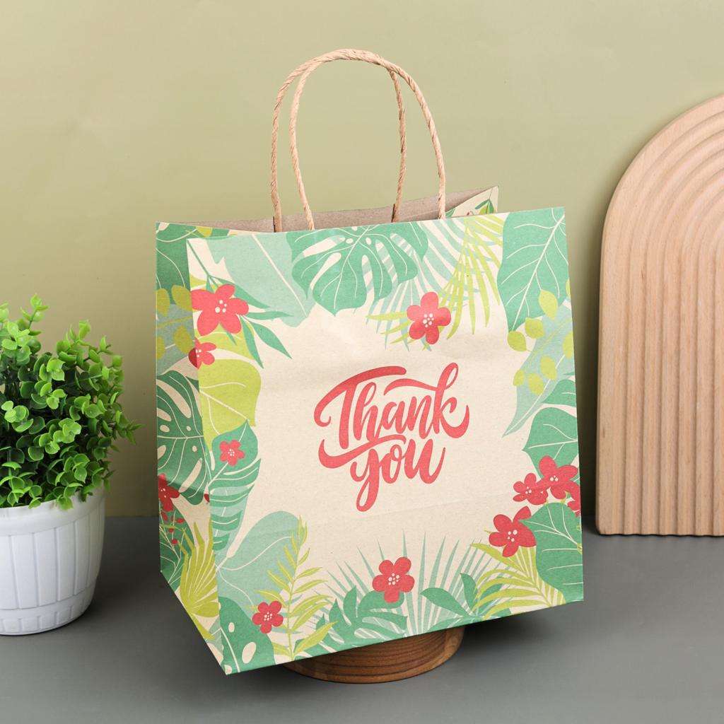 ถุงกระดาษหูเกลียว พิมพ์ลาย TropicalJungle 23x15x23 ซม.