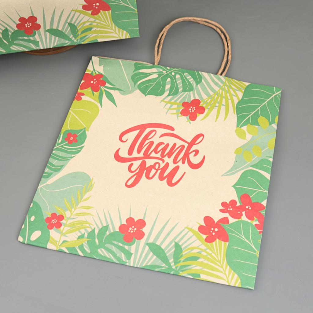ถุงกระดาษหูเกลียว พิมพ์ลาย TropicalJungle 23x15x23 ซม.