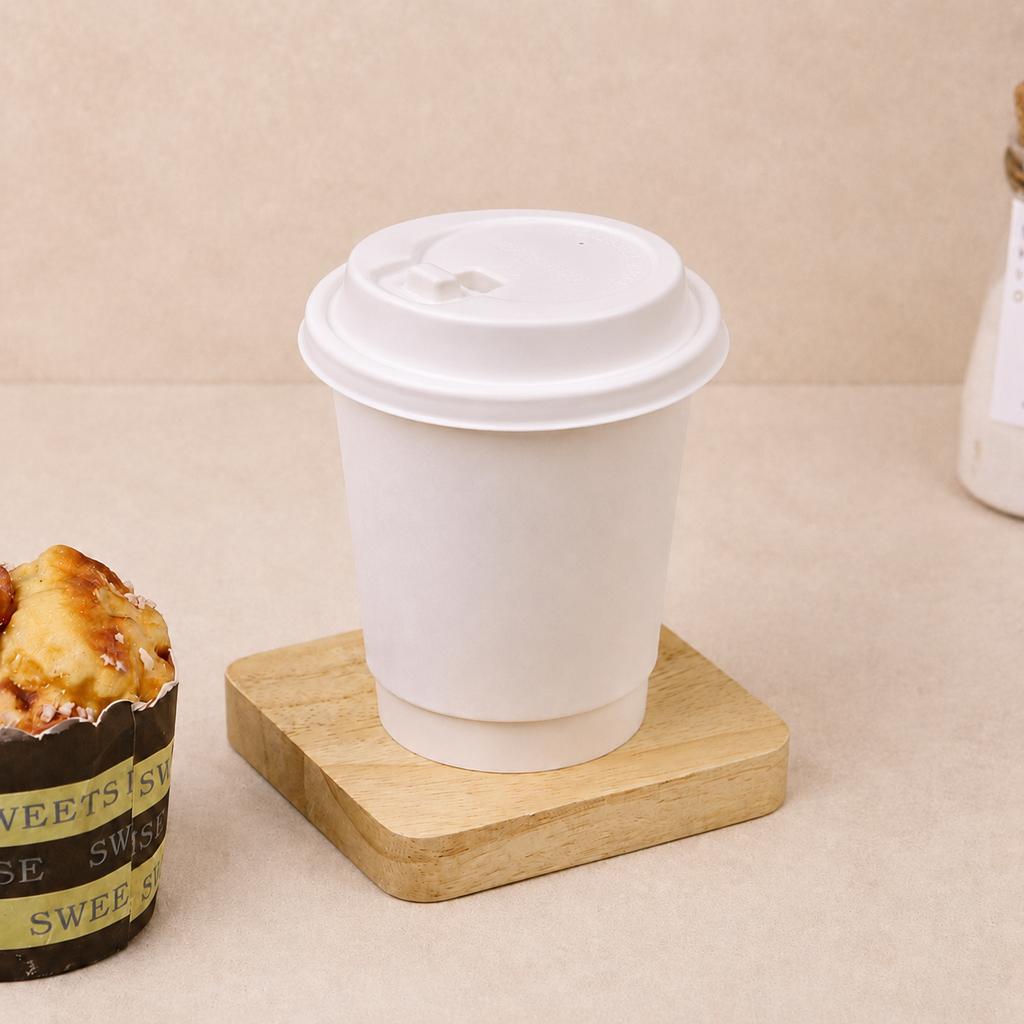 8 oz White Double Wall Paper Cup with Flip-Top Paper Lid