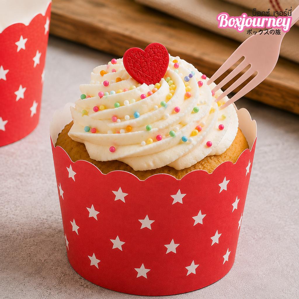 5 cm Muffin Cup - Red Star Pattern