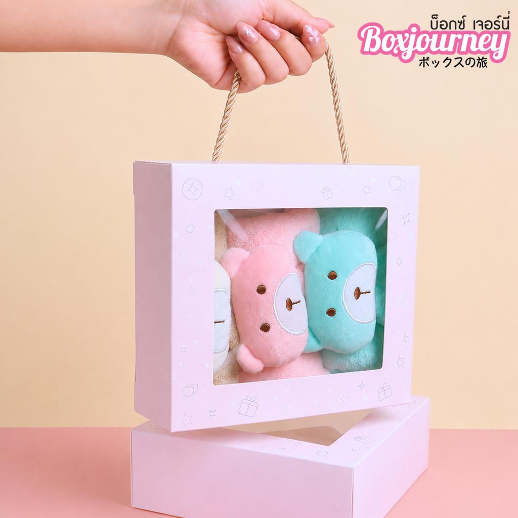 กล่องผ้าขนหนูหูหิ้ว ไซส์ S ลาย  Sweet Gift  6.5×20×18 ซม.