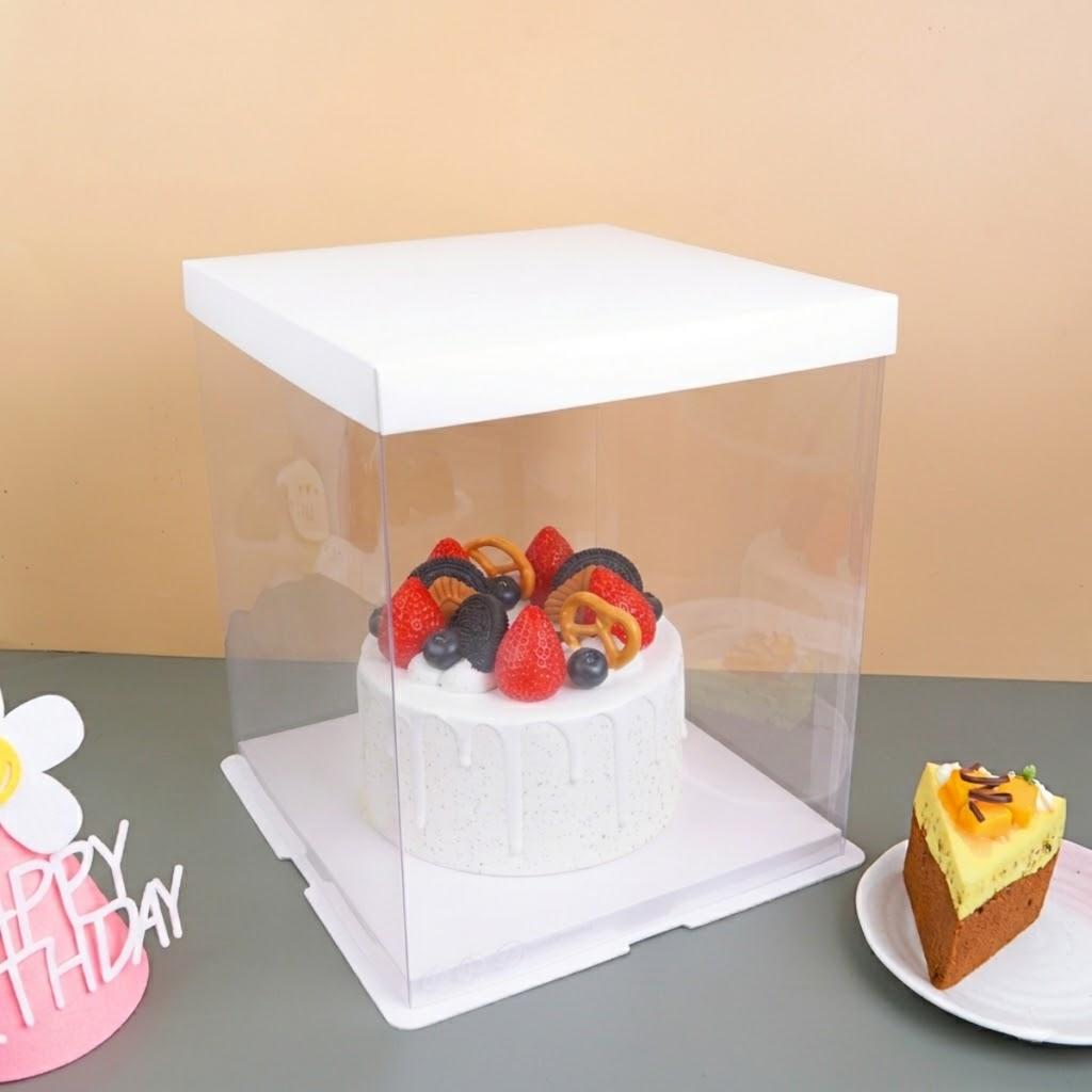 Plastic cake box, 2 lb, white lid, size 25.5 × 25.5 × 24.5 cm