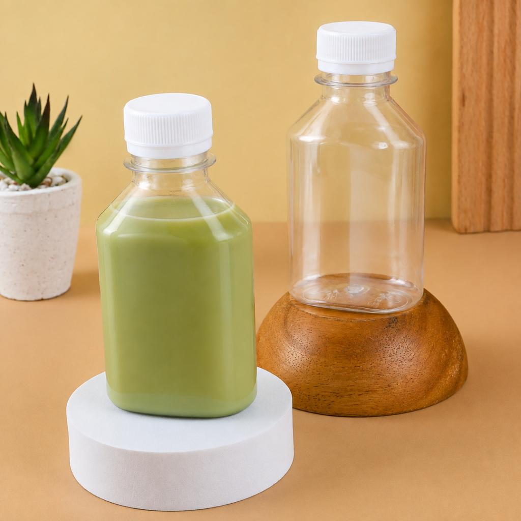 PET Bottle 150cc. Smooth Flat/Slab Shape Mouth 30 (White Cap)