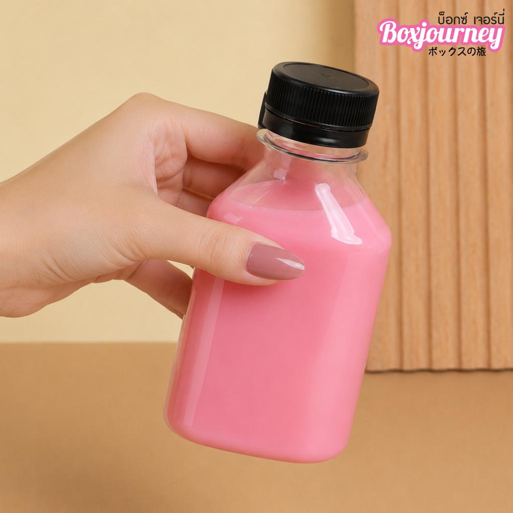 PET Bottle 150cc. Smooth Flat/Slab Shape Mouth 30 (Black Cap)